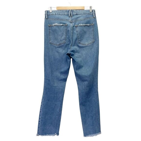 Good American Good Classic Fray Hem Jeans Medium Wash Straight Leg Size 31 | 12 - Picture 3 of 15